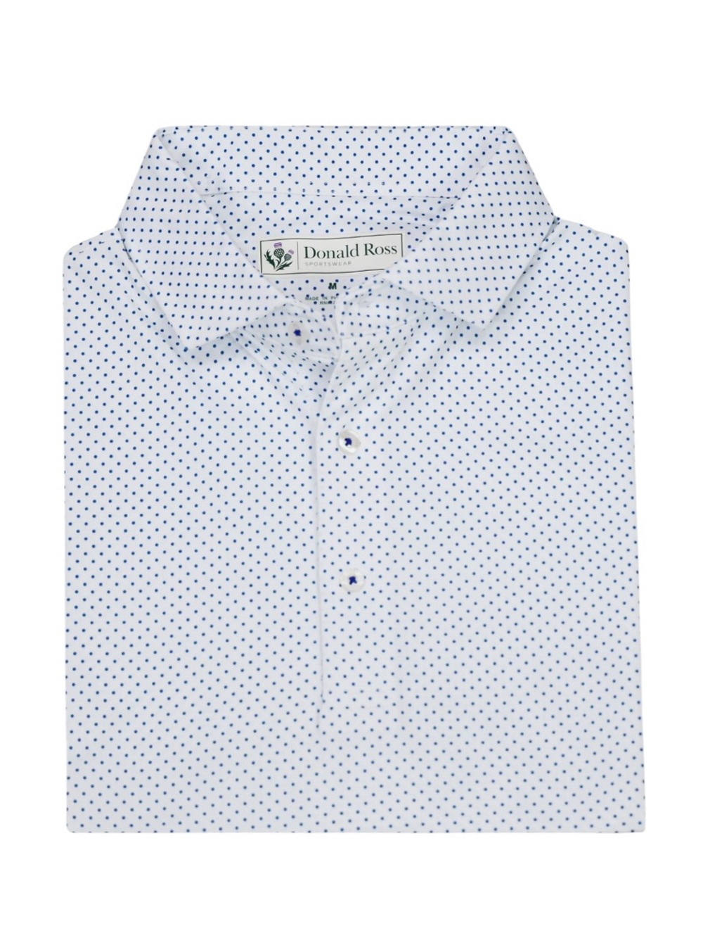 Donald Ross Core Polka Dot Print Polo -
Classic Fit XL Men’s White Navy UPF 50